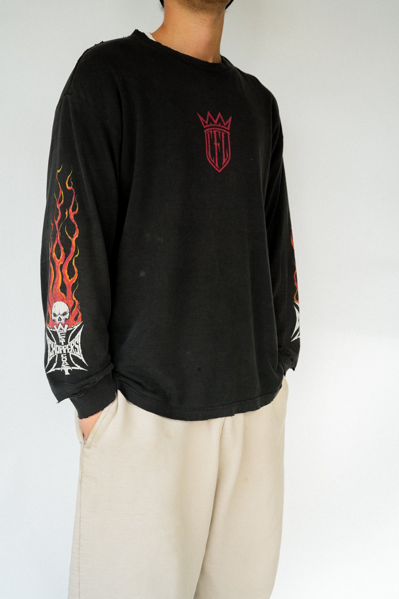 1990s West Coast Choppers L/S W Skull Flame Sleeves