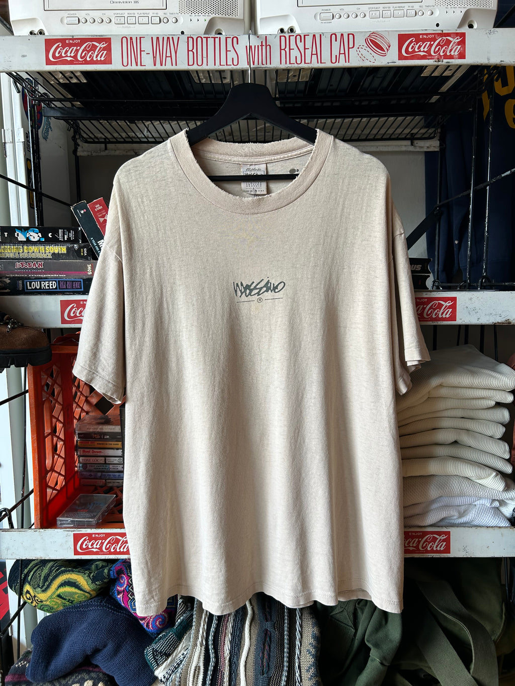 Mossimo Beige Distressed Logo T shirt