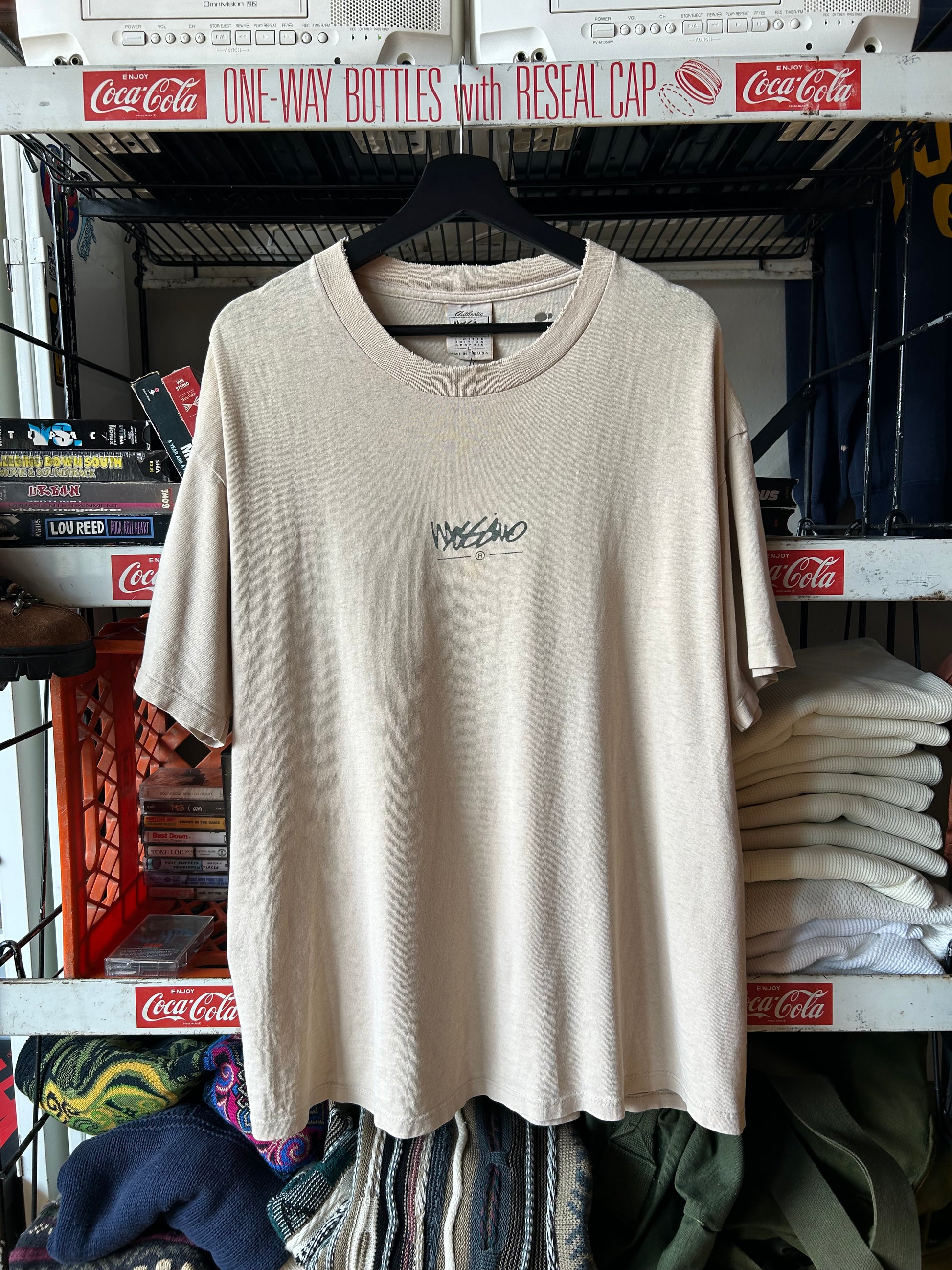 Mossimo Beige Distressed Logo T shirt