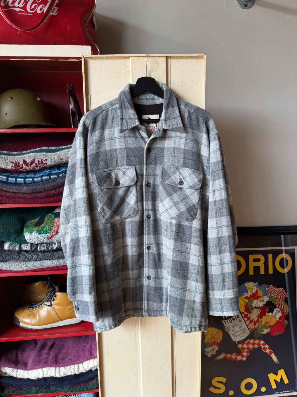 Stussy flannel jacket L Gray