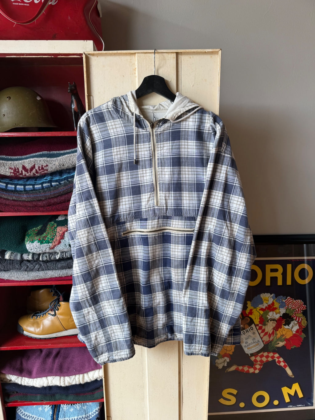 80s plaid reversible pull over size XL