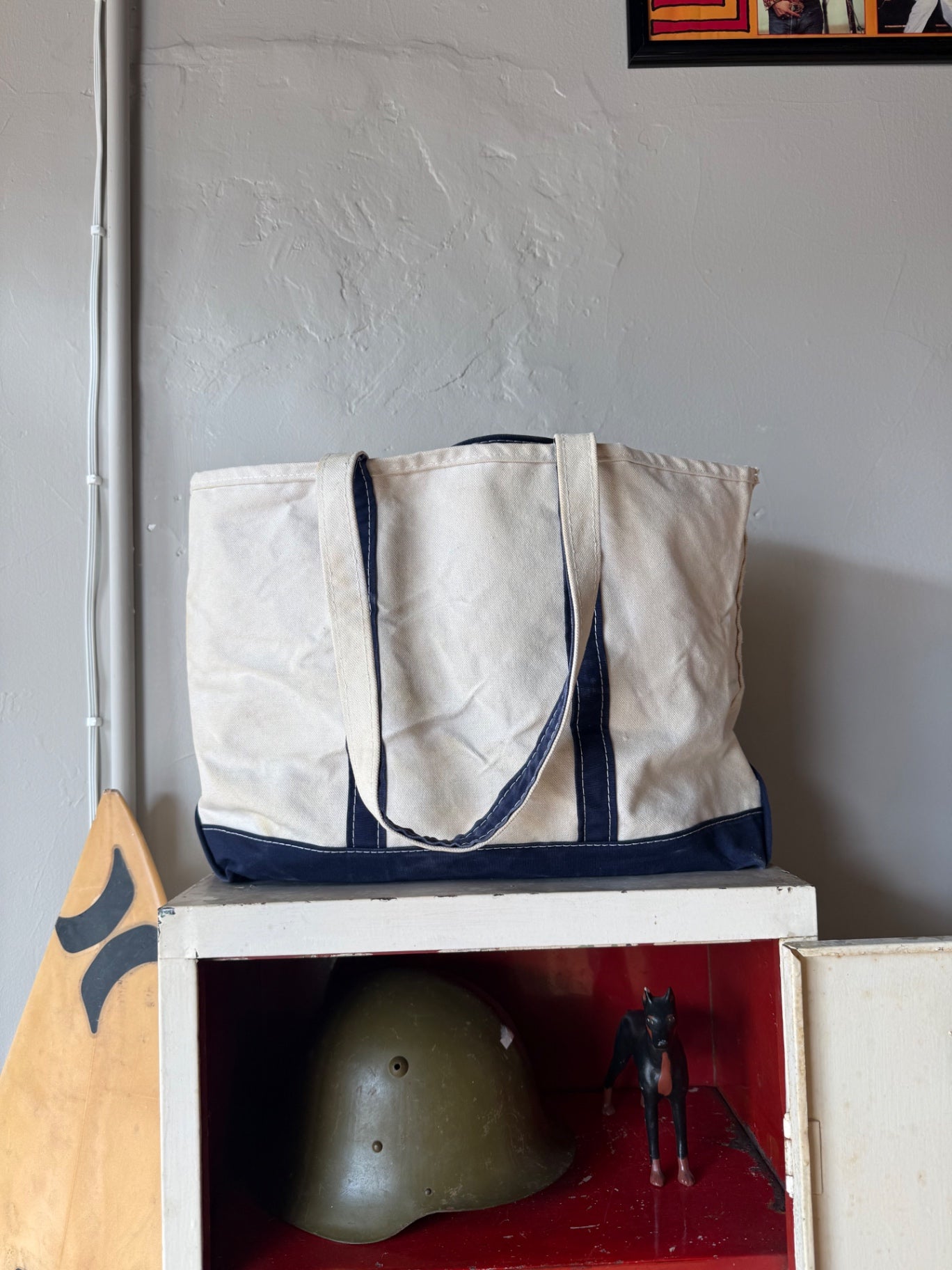 LL Bean Canvas Tote Black Long Straps 
