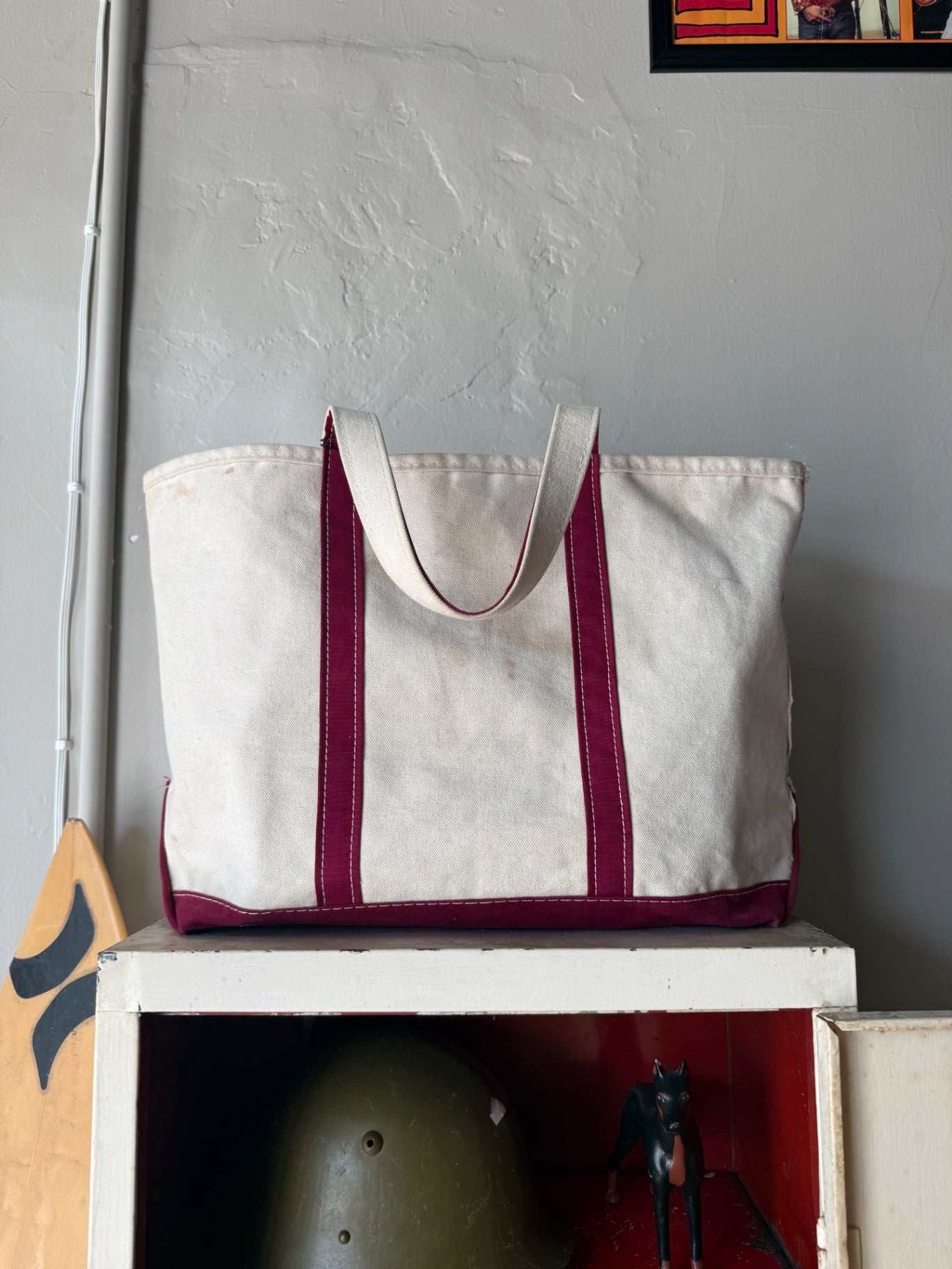 L.L Bean Bag L Beige and Burgundy