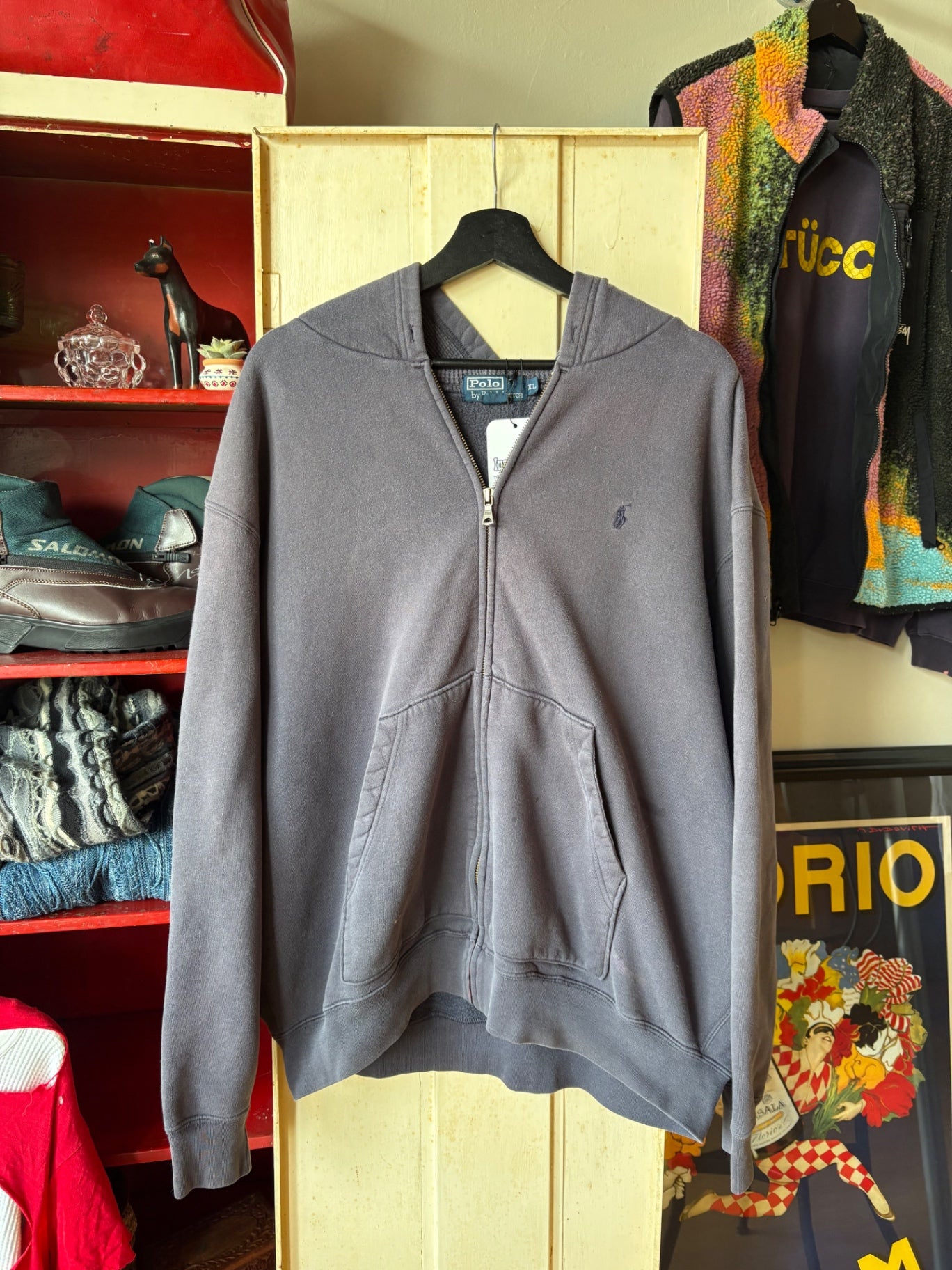 Navy Polo Zip Up Hoodie Size XL
