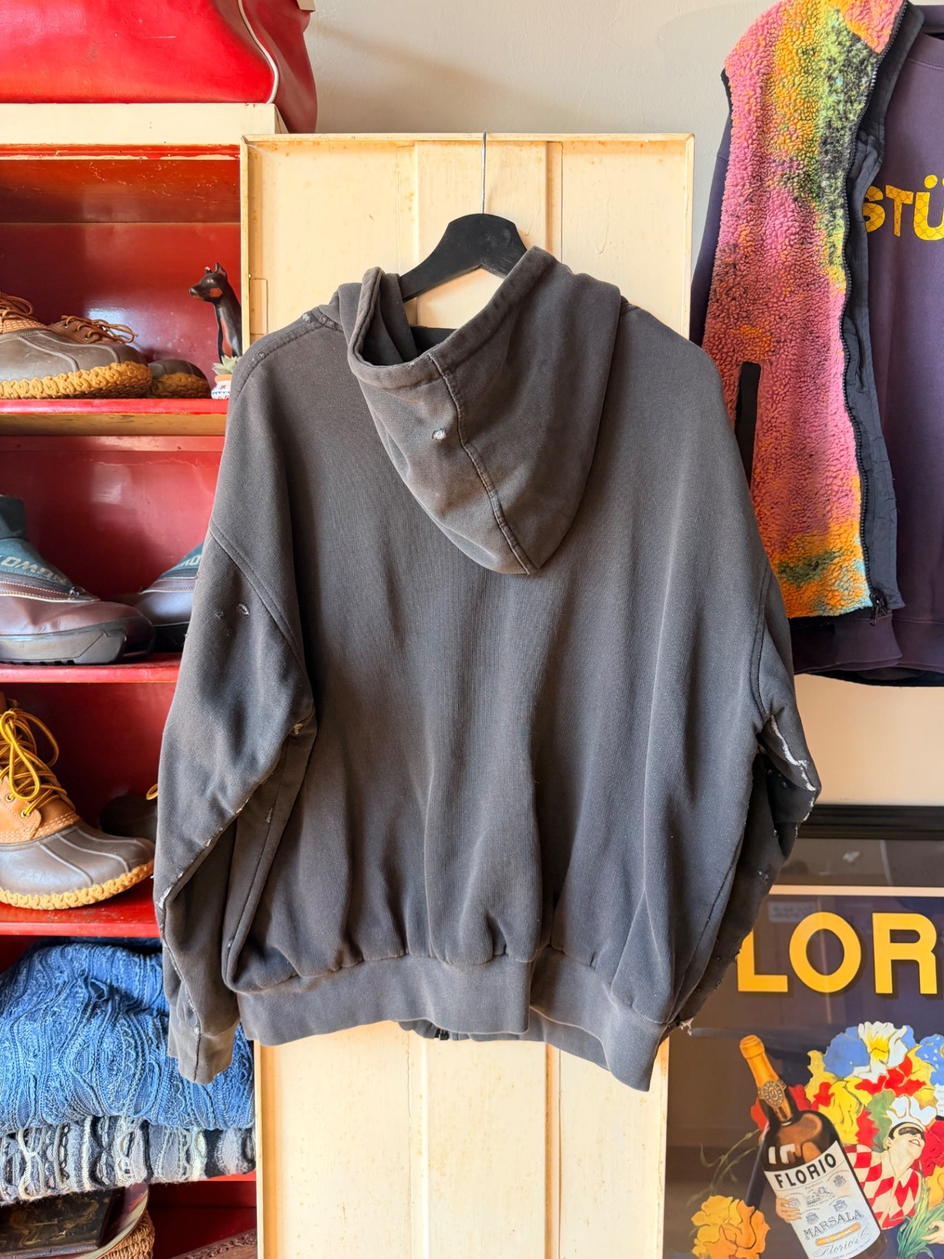 Black Thrashed Thermal Hoodie XL