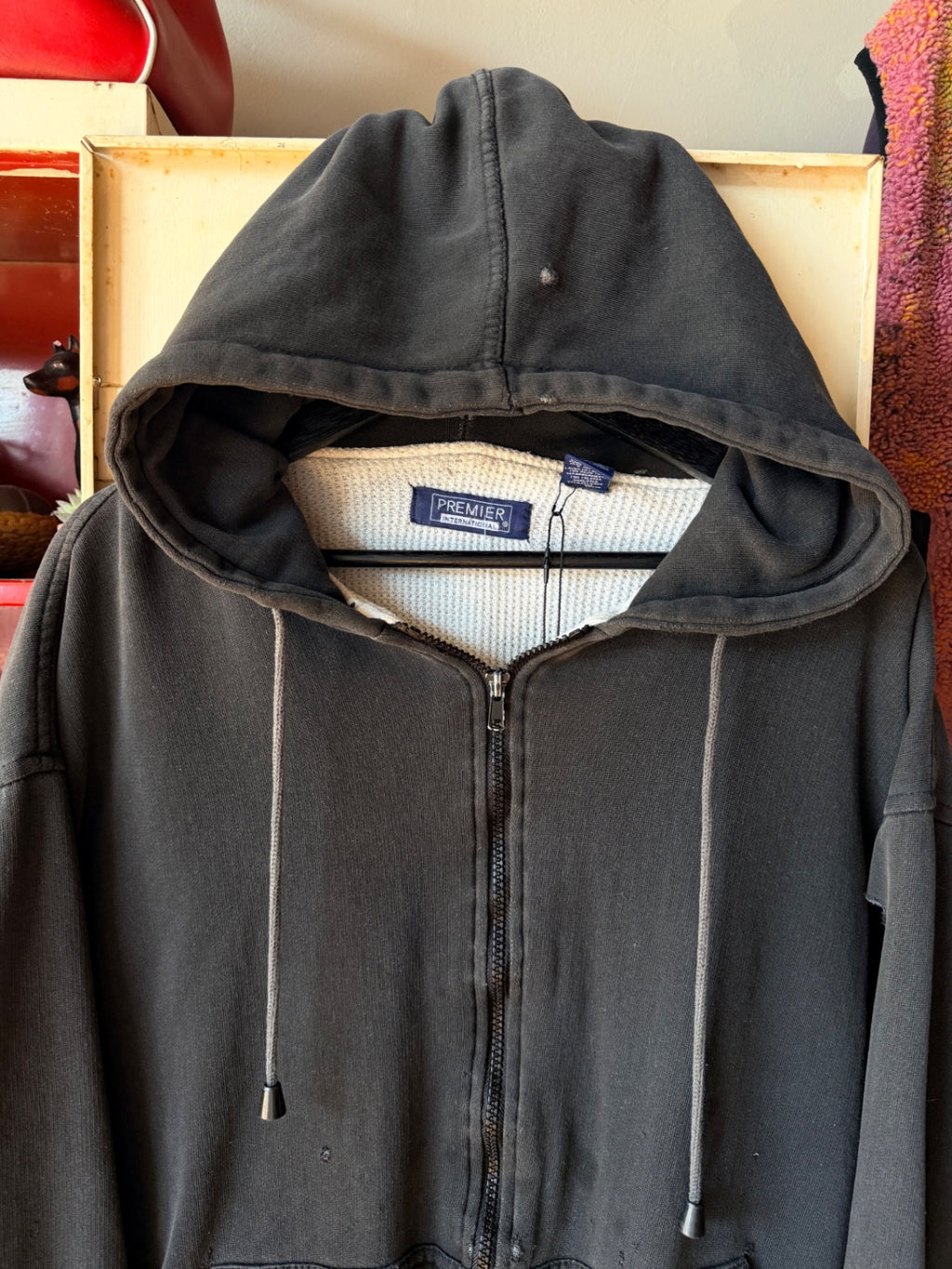 Black Thrashed Thermal Hoodie XL