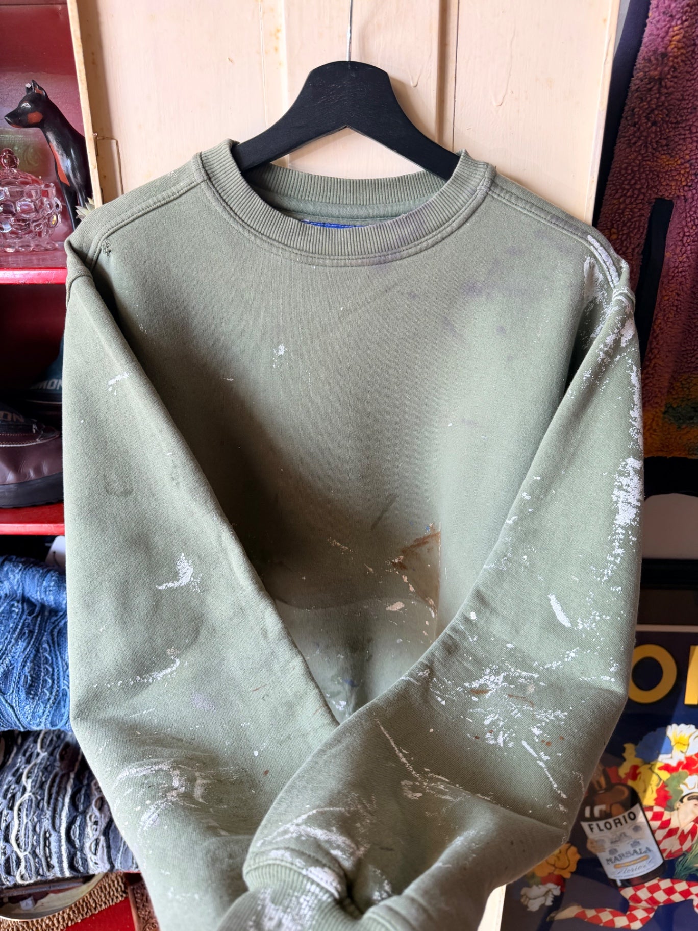 Green Thrashed Painted Crewneck M