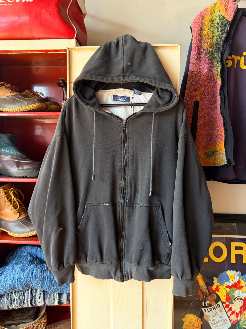 Black Thrashed Thermal Hoodie XL