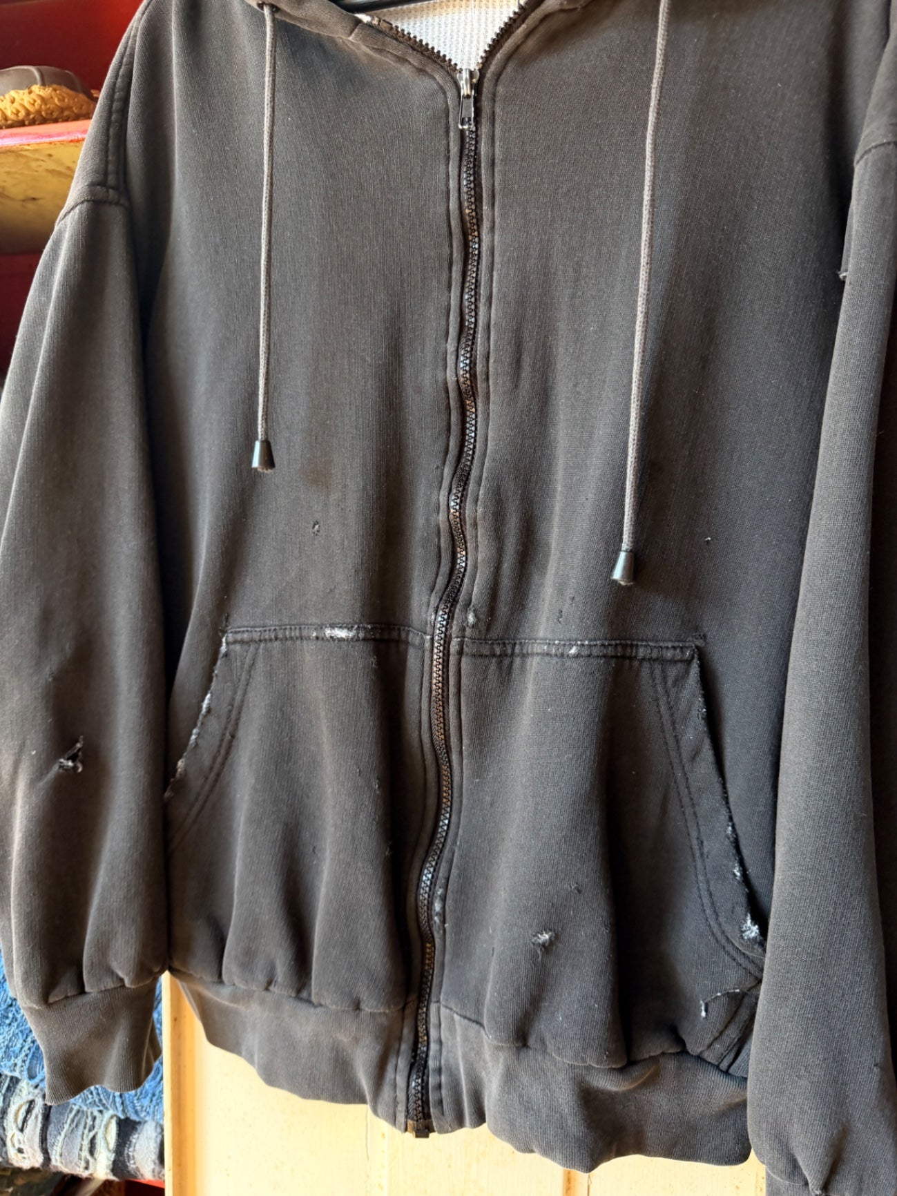 Black Thrashed Thermal Hoodie XL