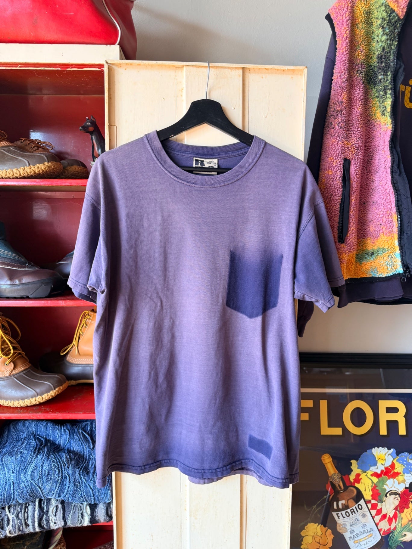 Purple Faded Ghost Pocket Tee M