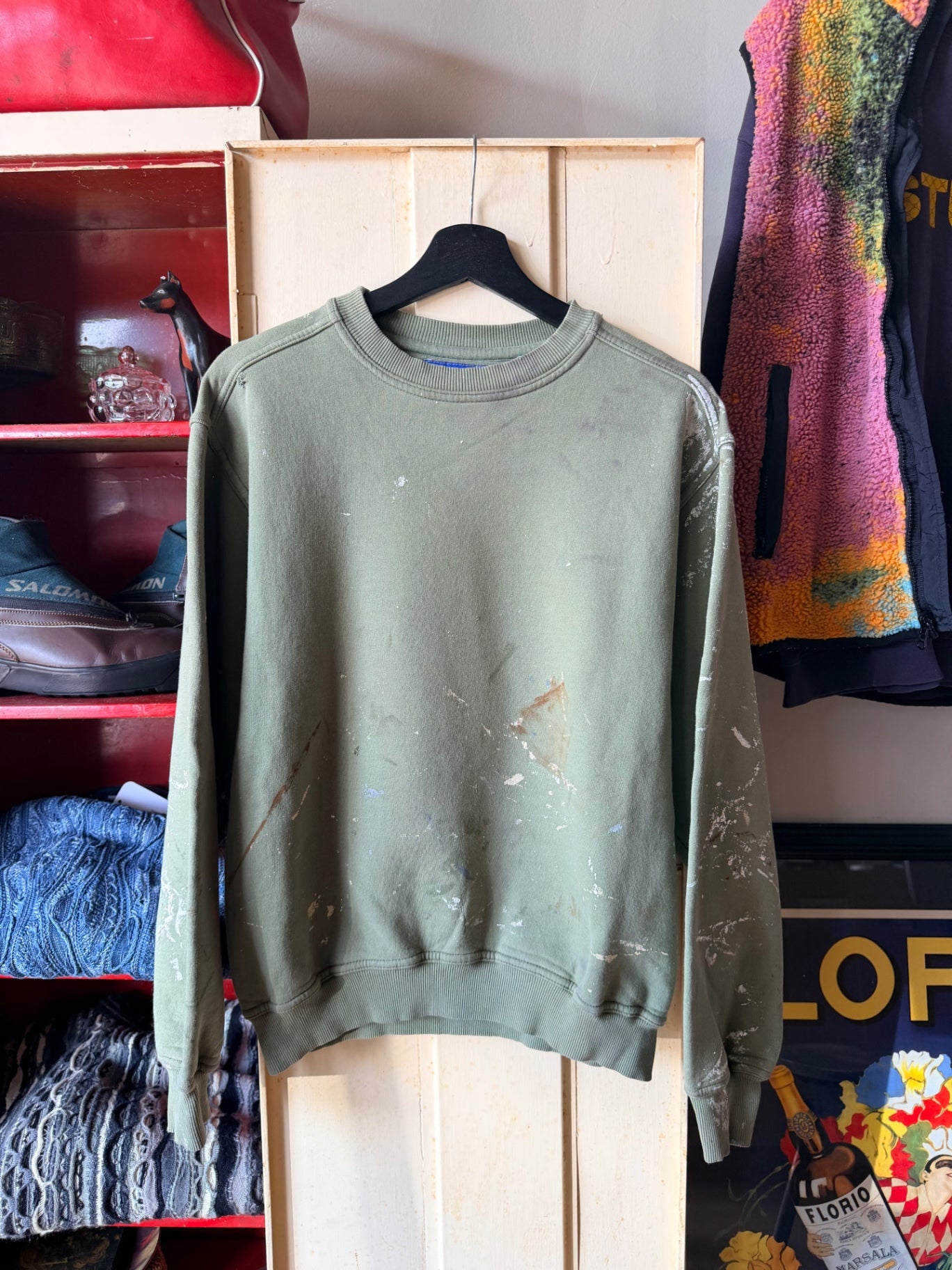 Green Thrashed Painted Crewneck M