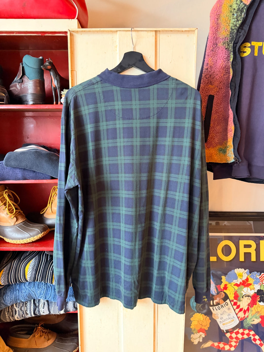 Green and Blue Plaid Polo LS XL