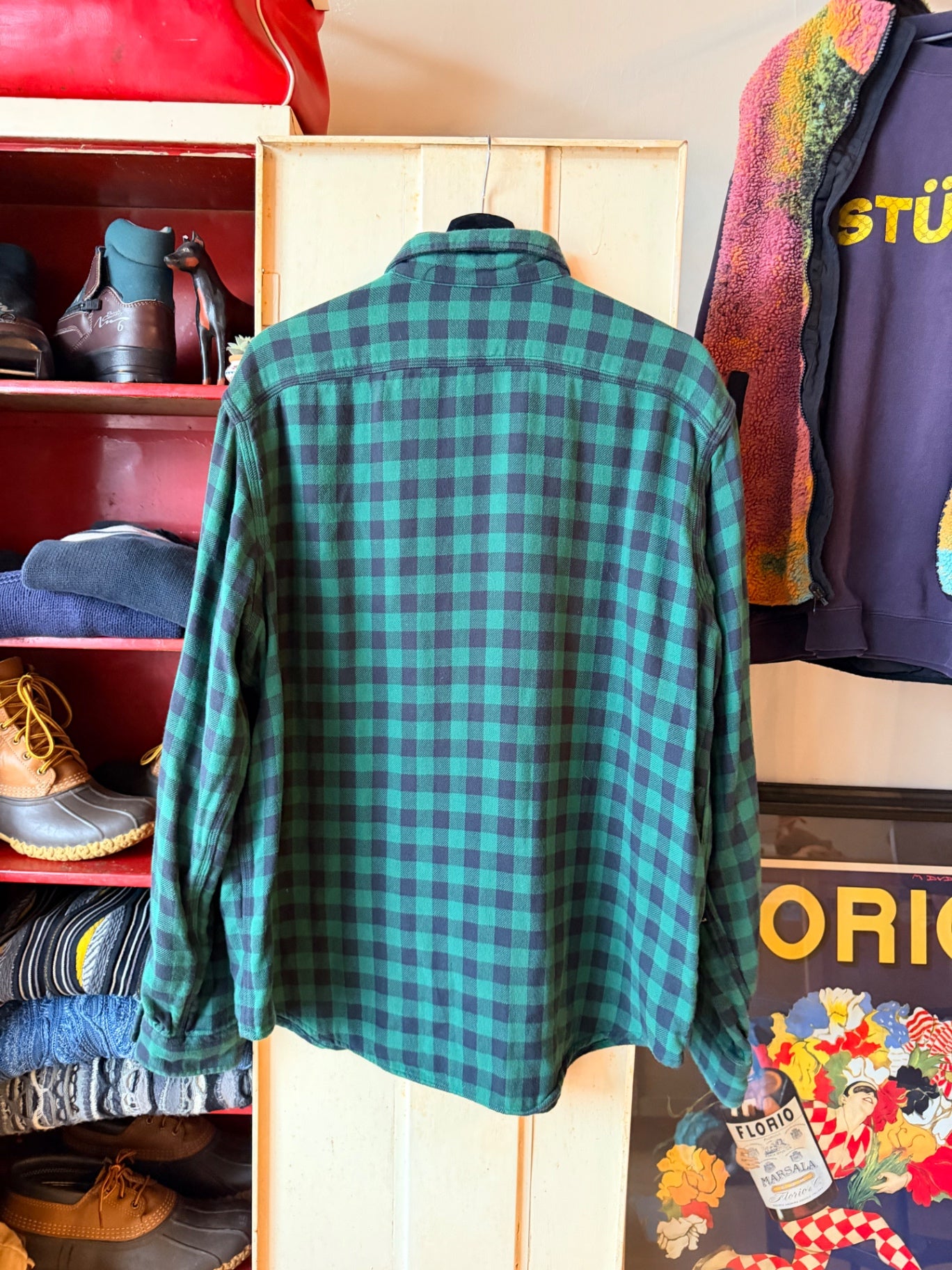 Green & Black Polo Chin Strap Flannel XL