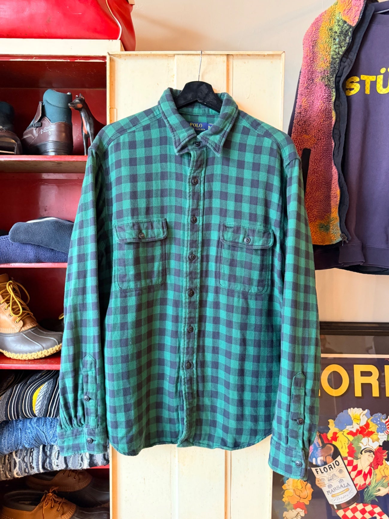 Green & Black Polo Chin Strap Flannel XL