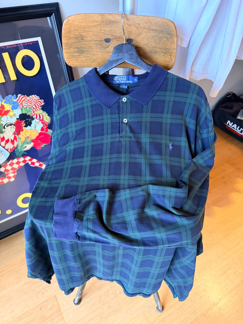Green and Blue Plaid Polo LS XL