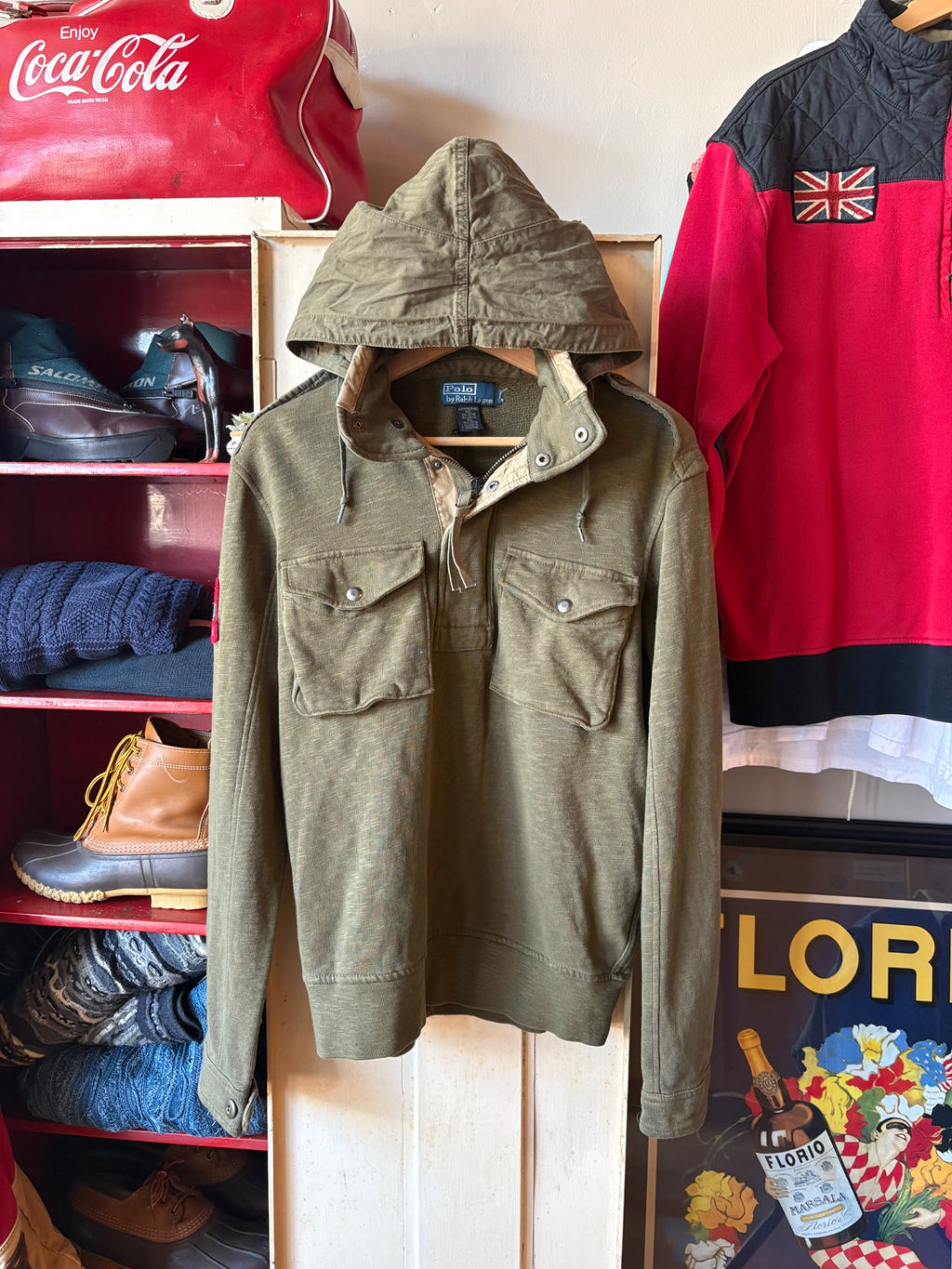 Green Polo Hooded Long-sleeve Size L