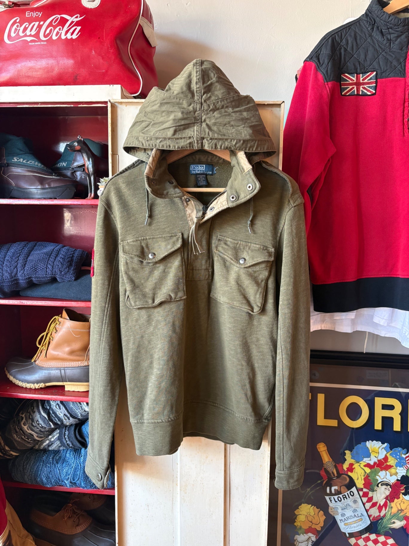 Green Polo Hooded Long-sleeve Size L