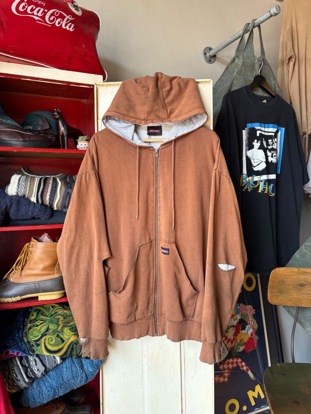 Brown Thrashed Dickies Thermal Hoodie XL