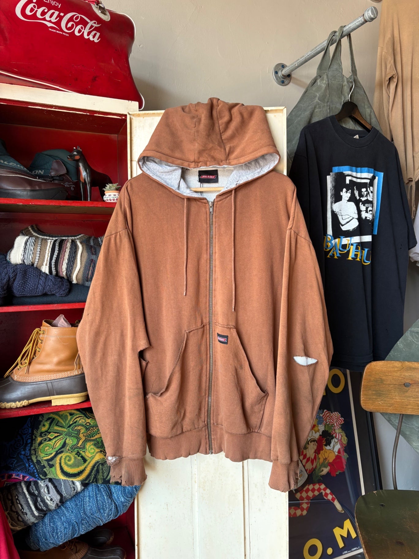 Brown Thrashed Dickies Thermal Hoodie XL