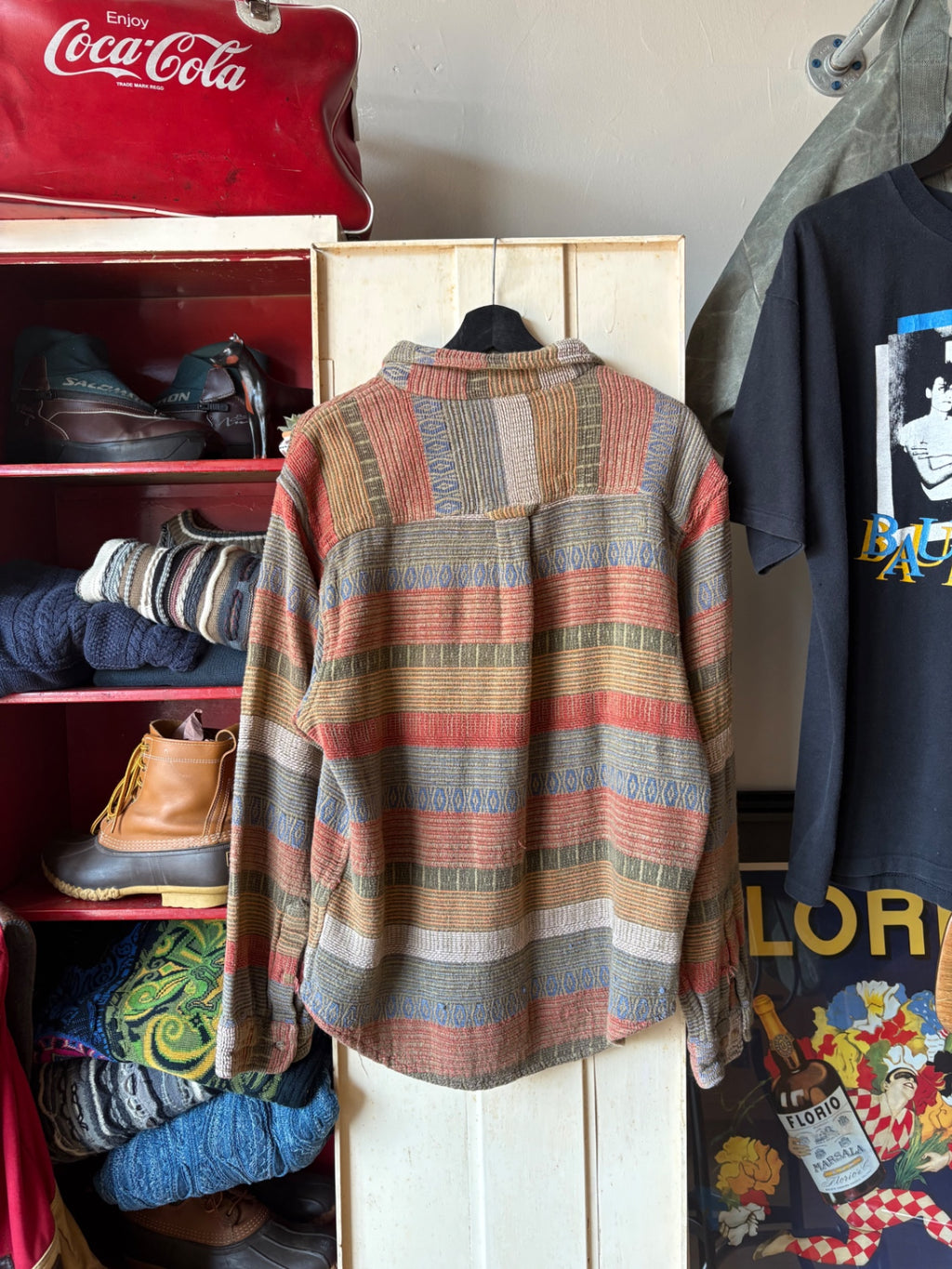 Cotton Aztec Red Head Button Up