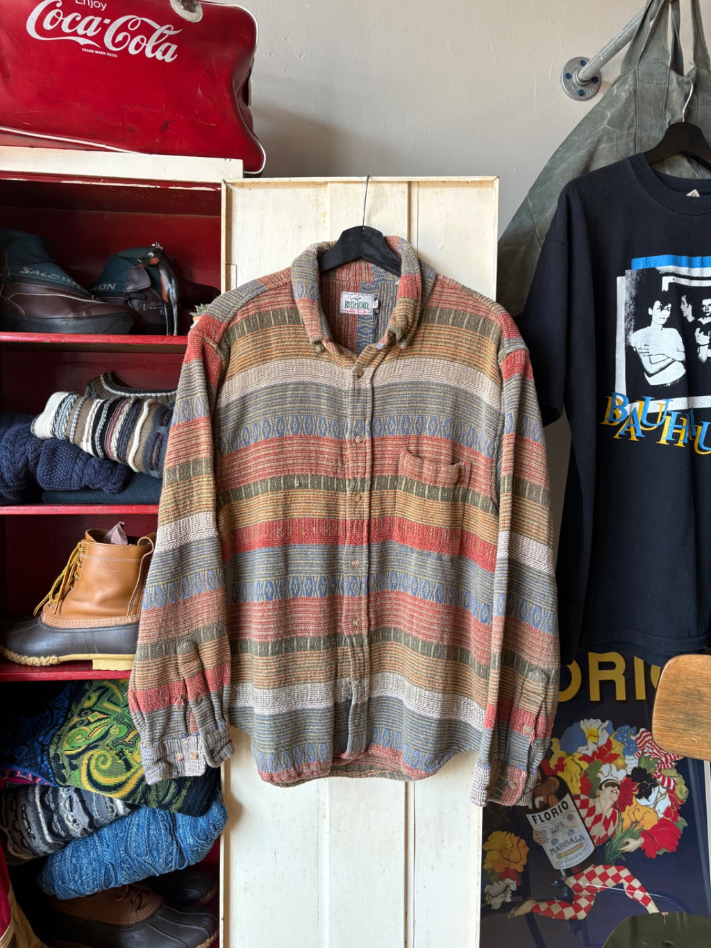 Cotton Aztec Red Head Button Up