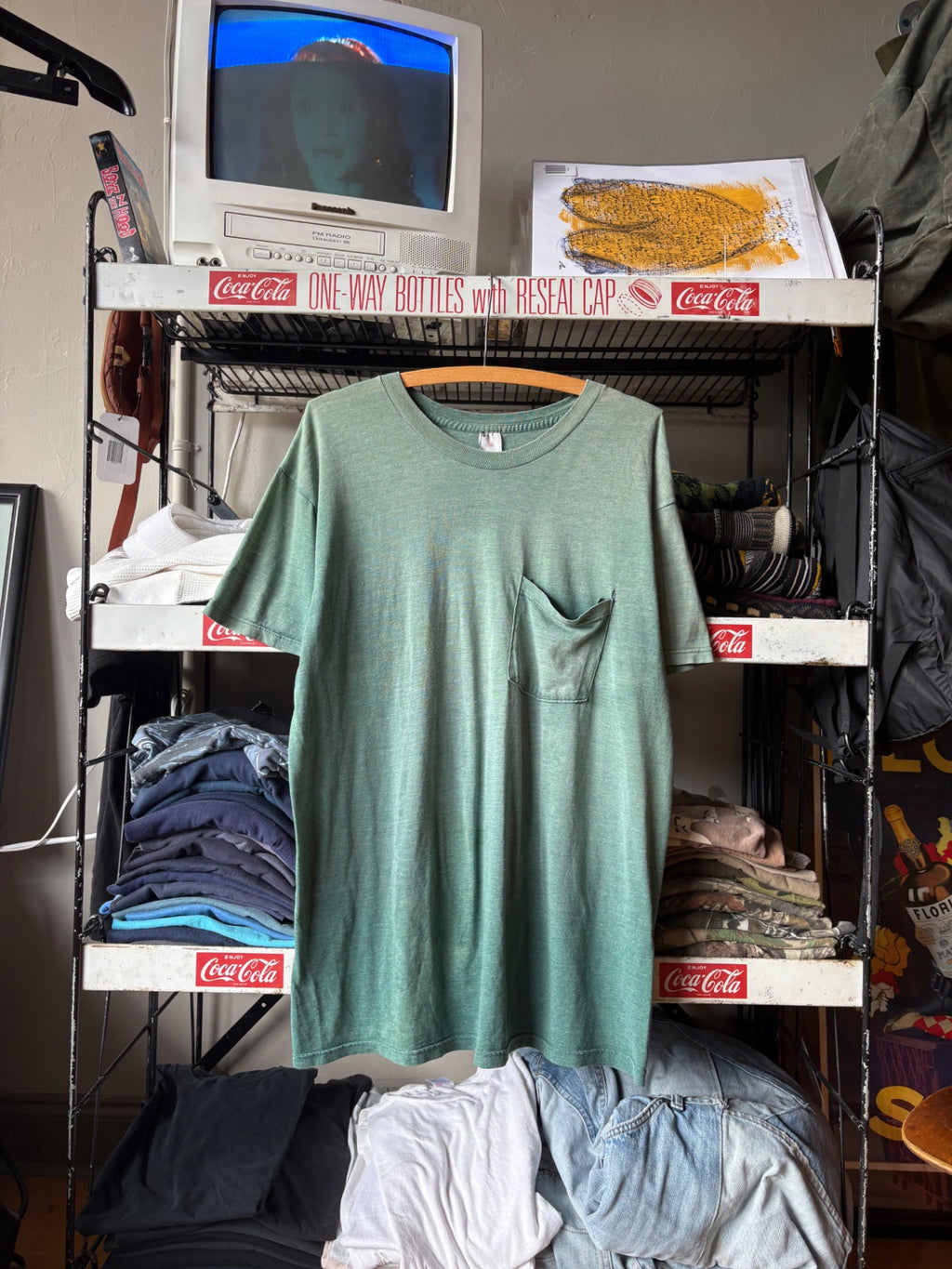 80s Green Faded Pocket tee