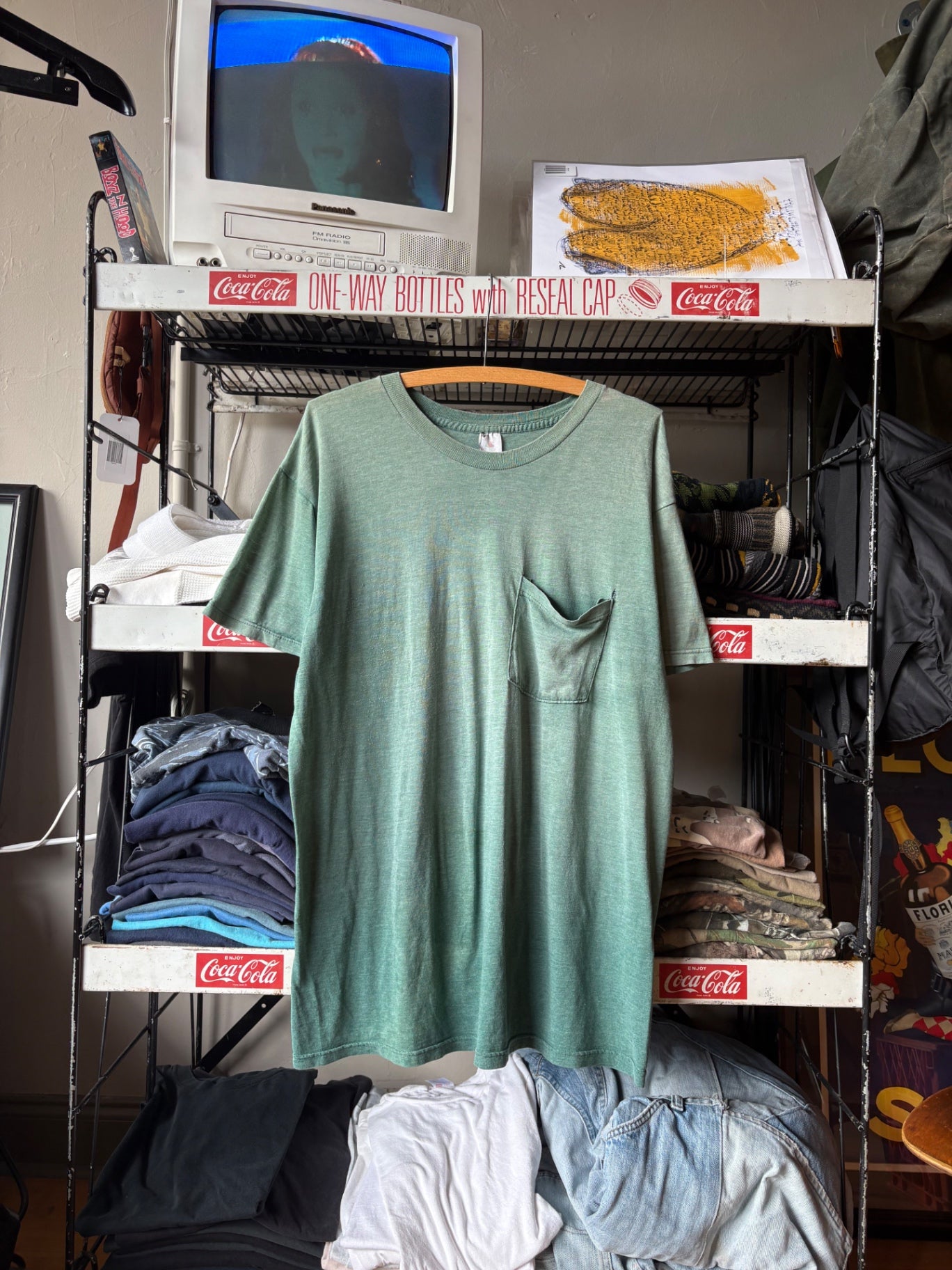 80s Green Faded Pocket tee