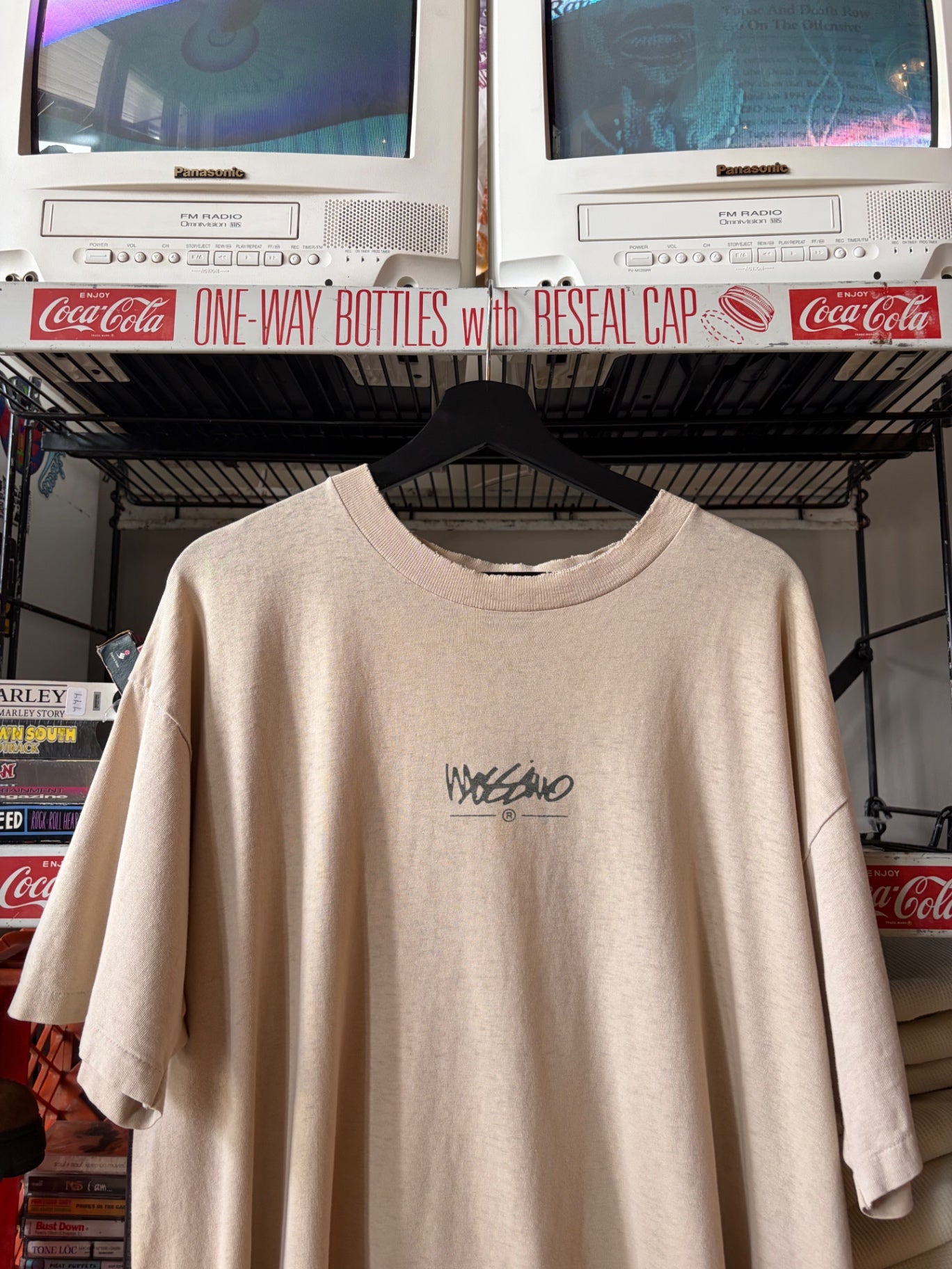 Mossimo Beige Distressed Logo T shirt