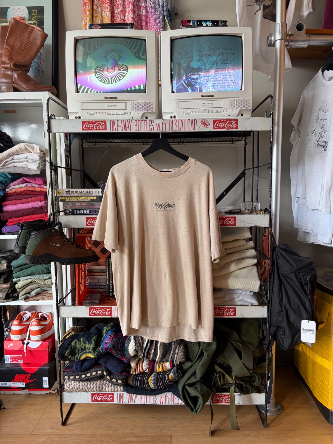 Mossimo Beige Distressed Logo T shirt