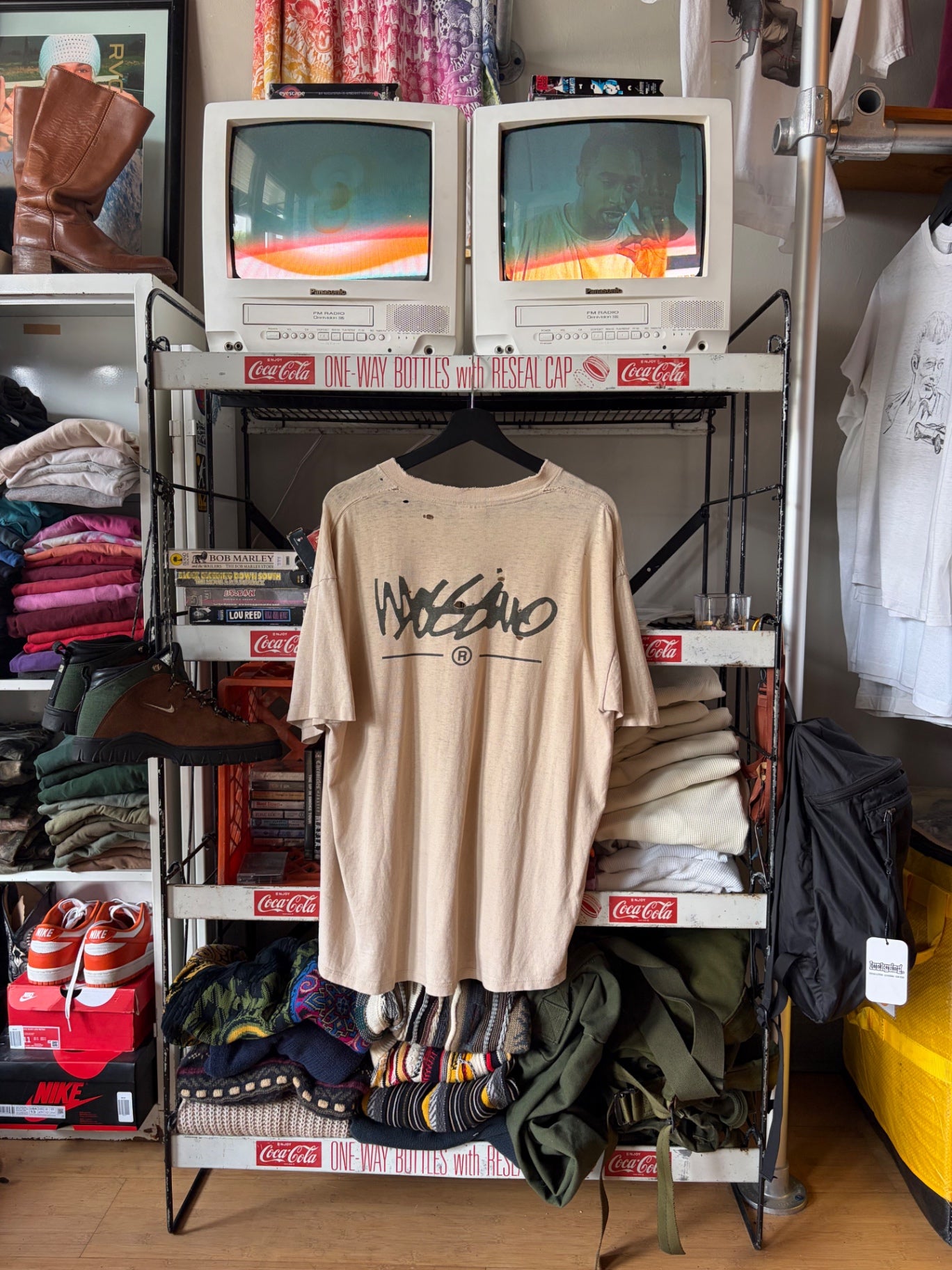 Mossimo Beige Distressed Logo T shirt