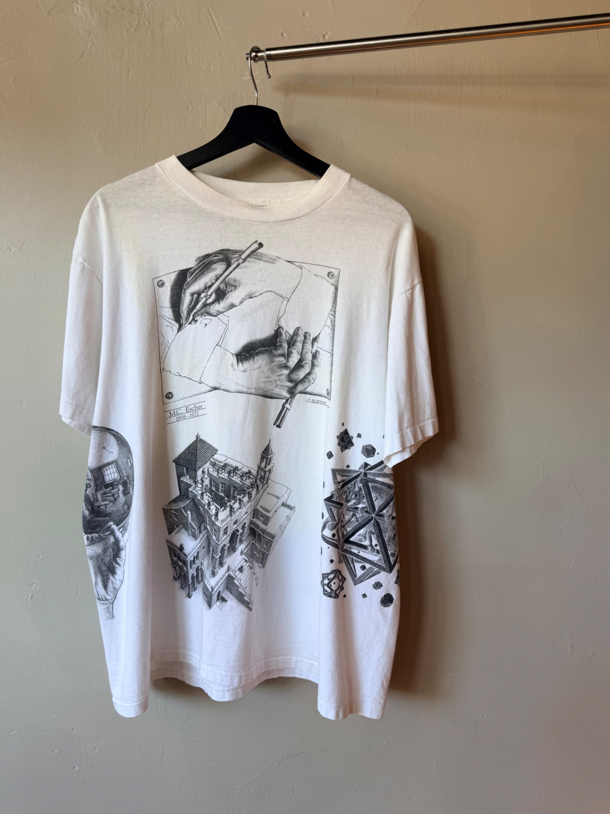 MC Escher WHite All Over Print T Shirt