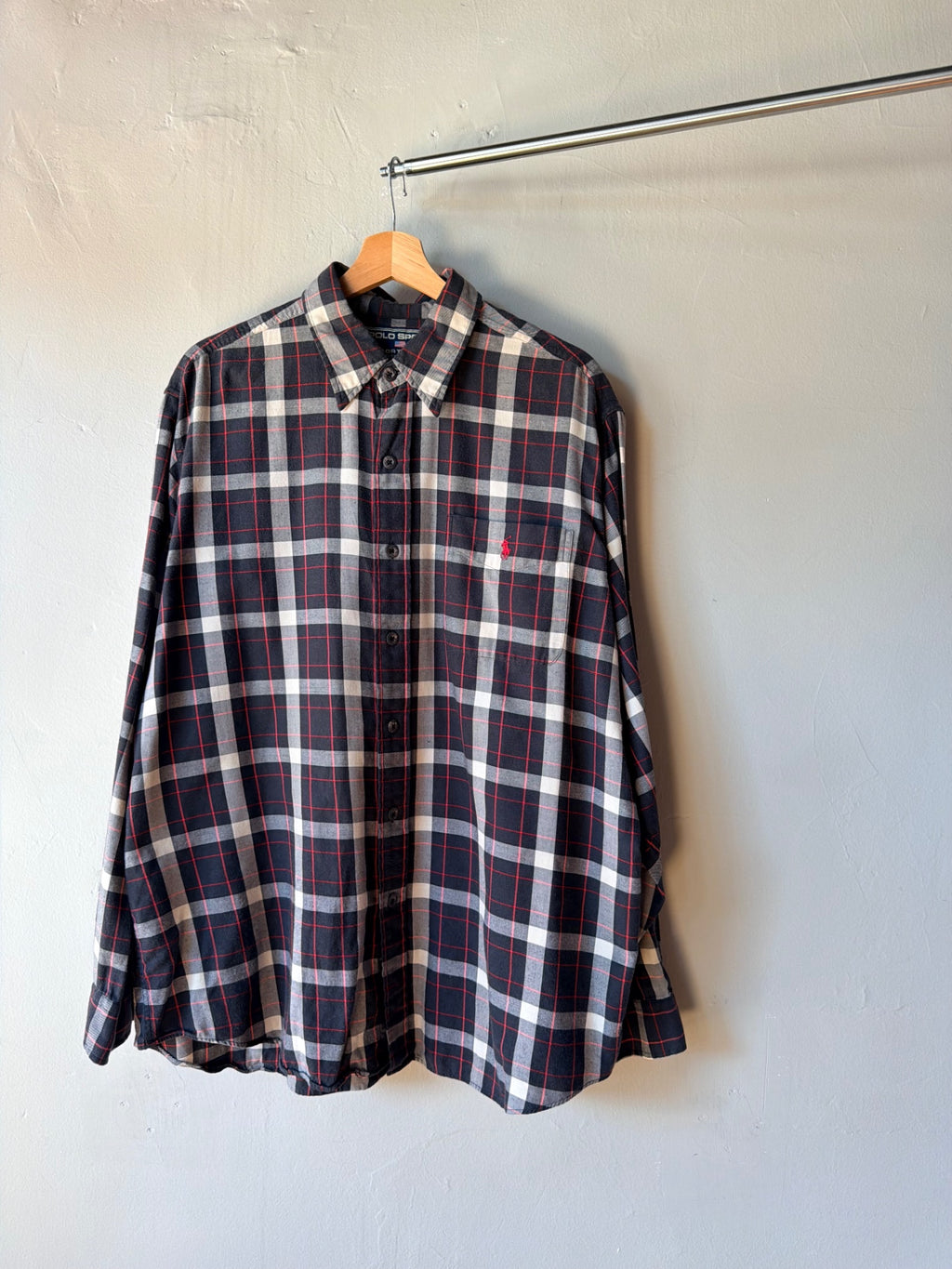 Polo Sport Black Plaid Flannel L