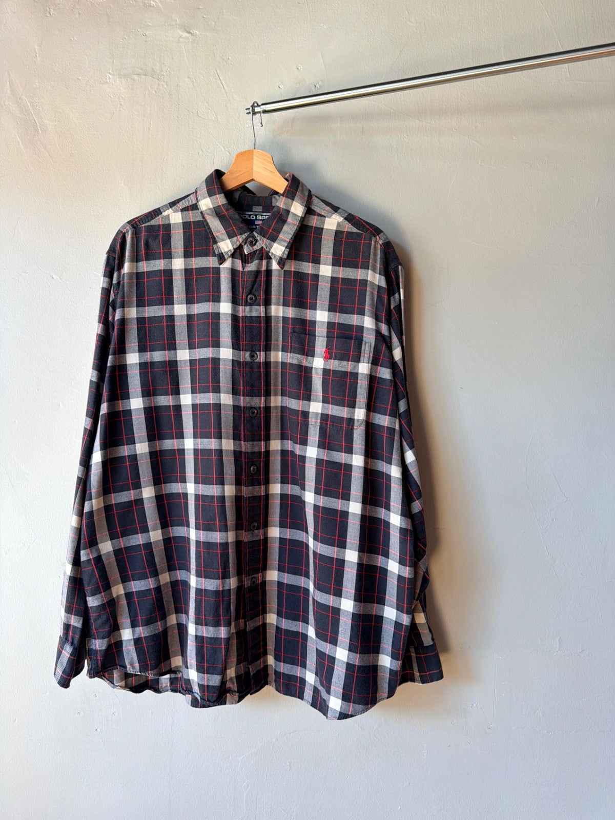Polo Sport Black Plaid Flannel L