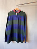 Polo Ralph Lauren Green And Blue Striped Rugby with Plaid Collar L