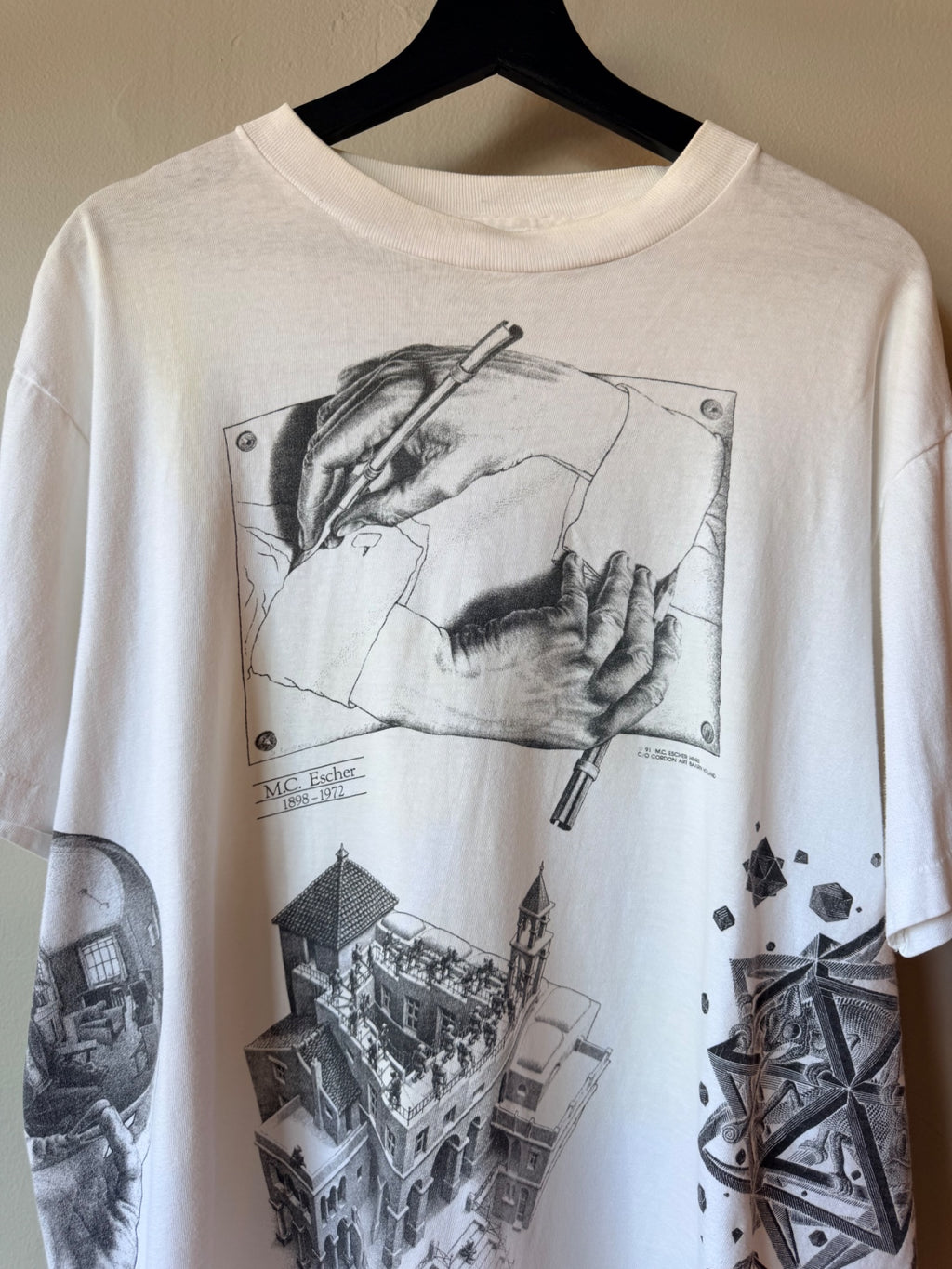 MC Escher WHite All Over Print T Shirt