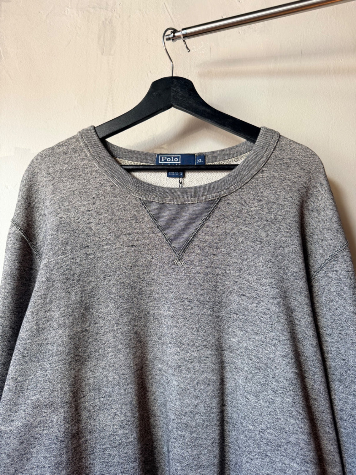 Grey Single V Salt and Pepper Polo Crewneck Size XL