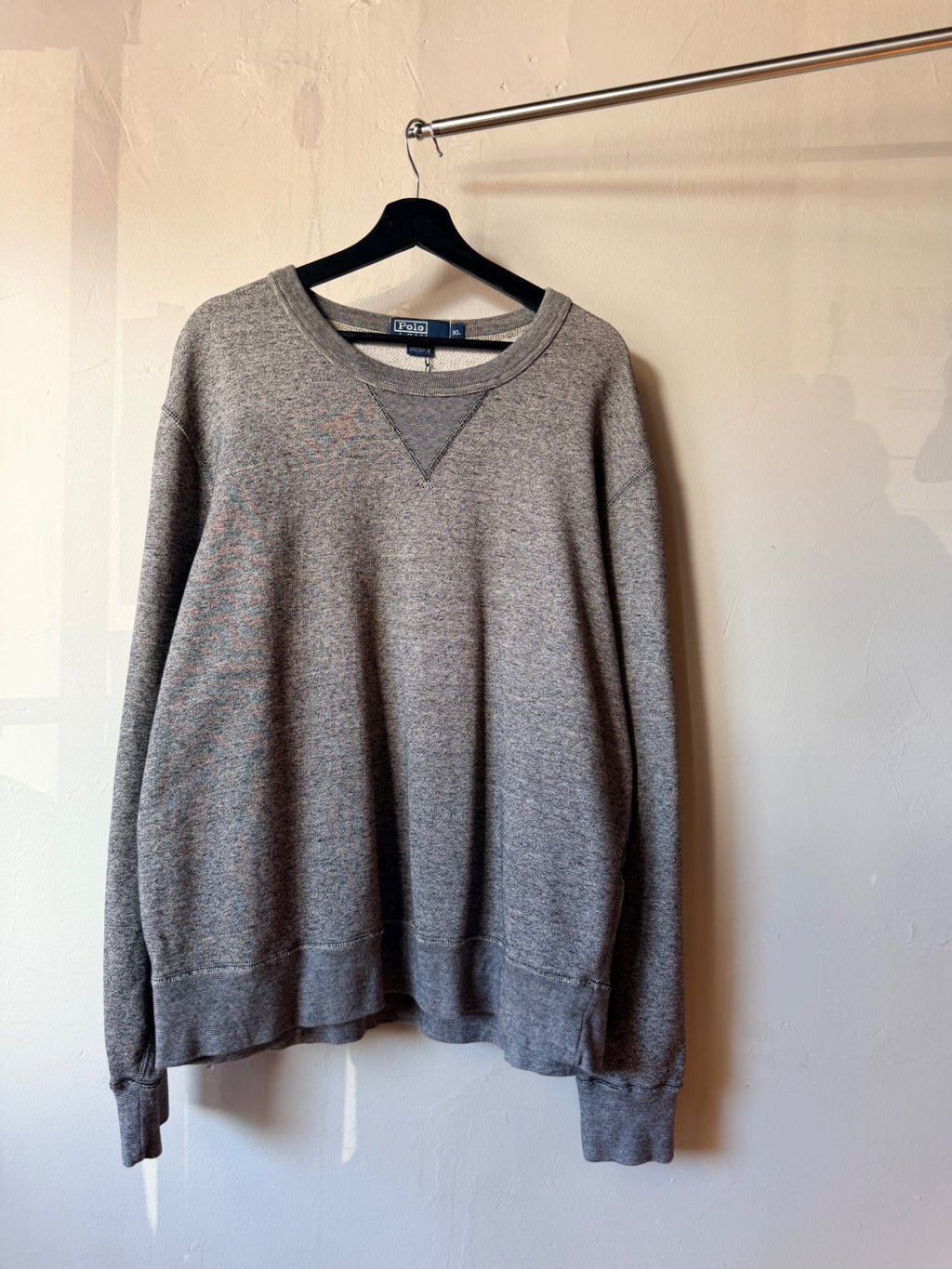 Grey Single V Salt and Pepper Polo Crewneck Size XL