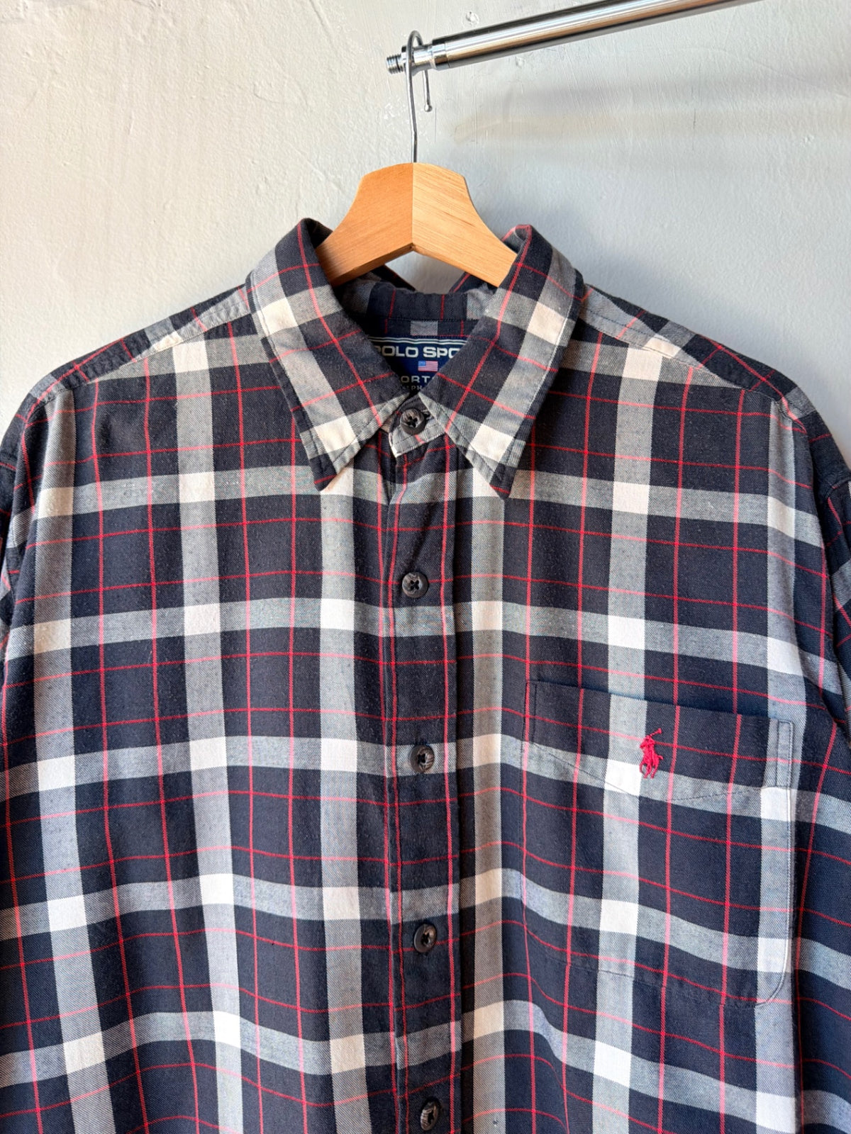 Polo Sport Black Plaid Flannel L