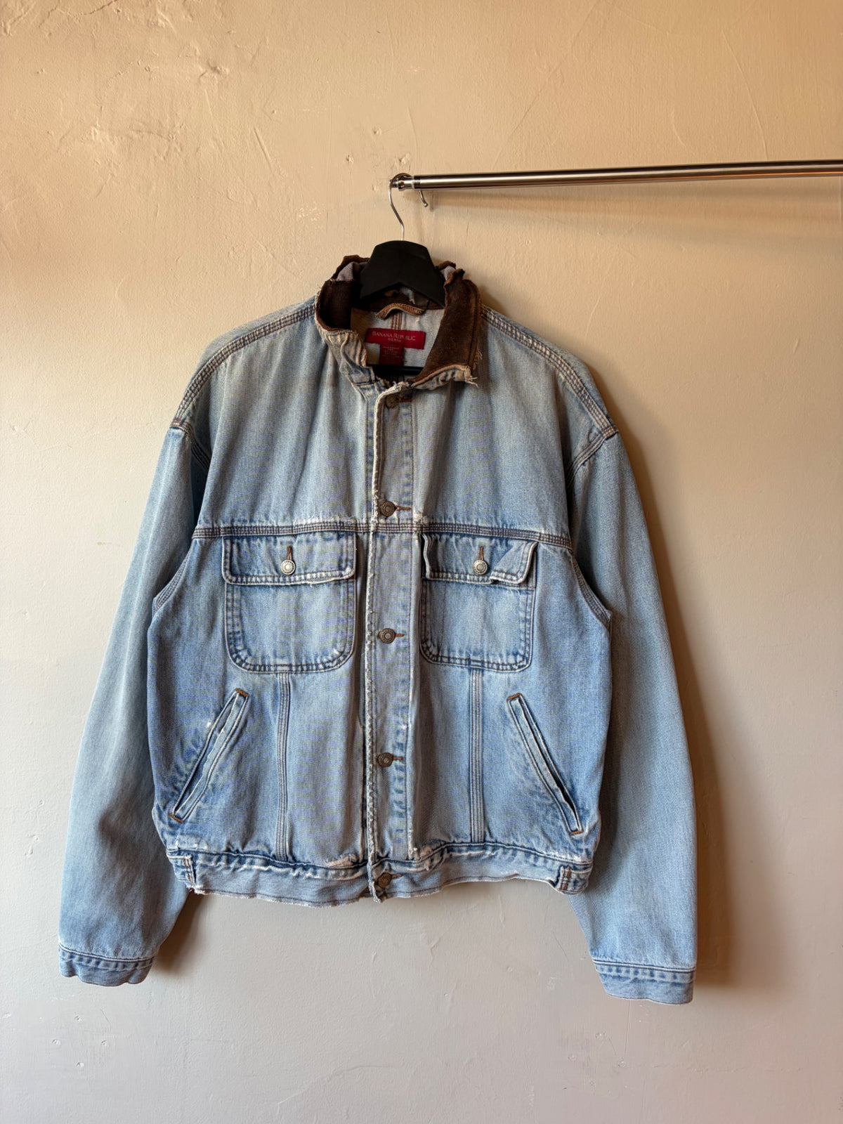 1990s Thrashed Denim Double Breasted Pocket Jacket