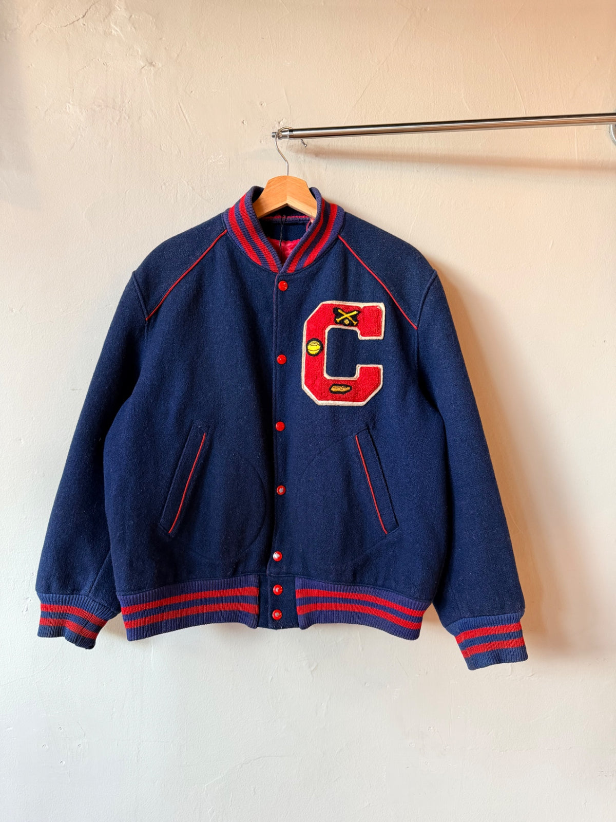 Navy Blue and Red Varsity Reversible Jacket Size