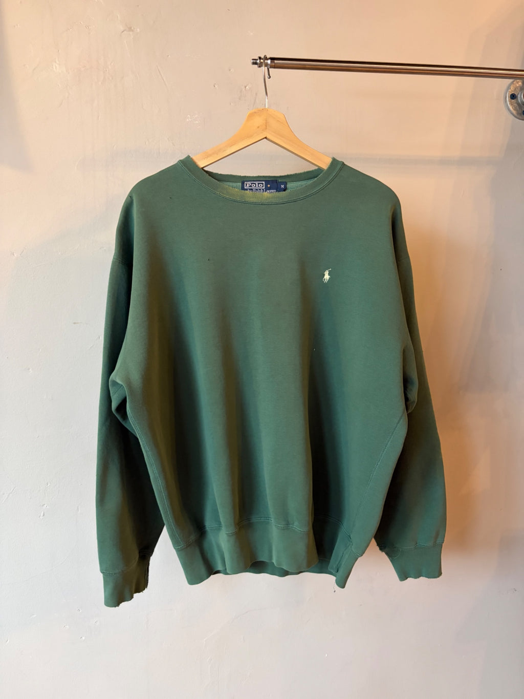 Polo Ralph Lauren Faded Green Distressed Crewneck Size M