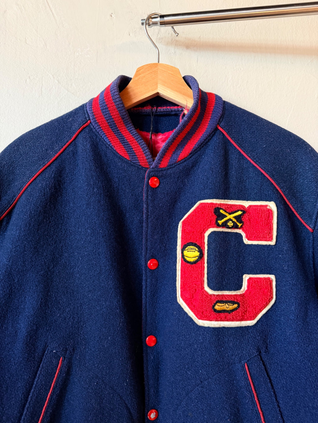 Navy Blue and Red Varsity Reversible Jacket Size