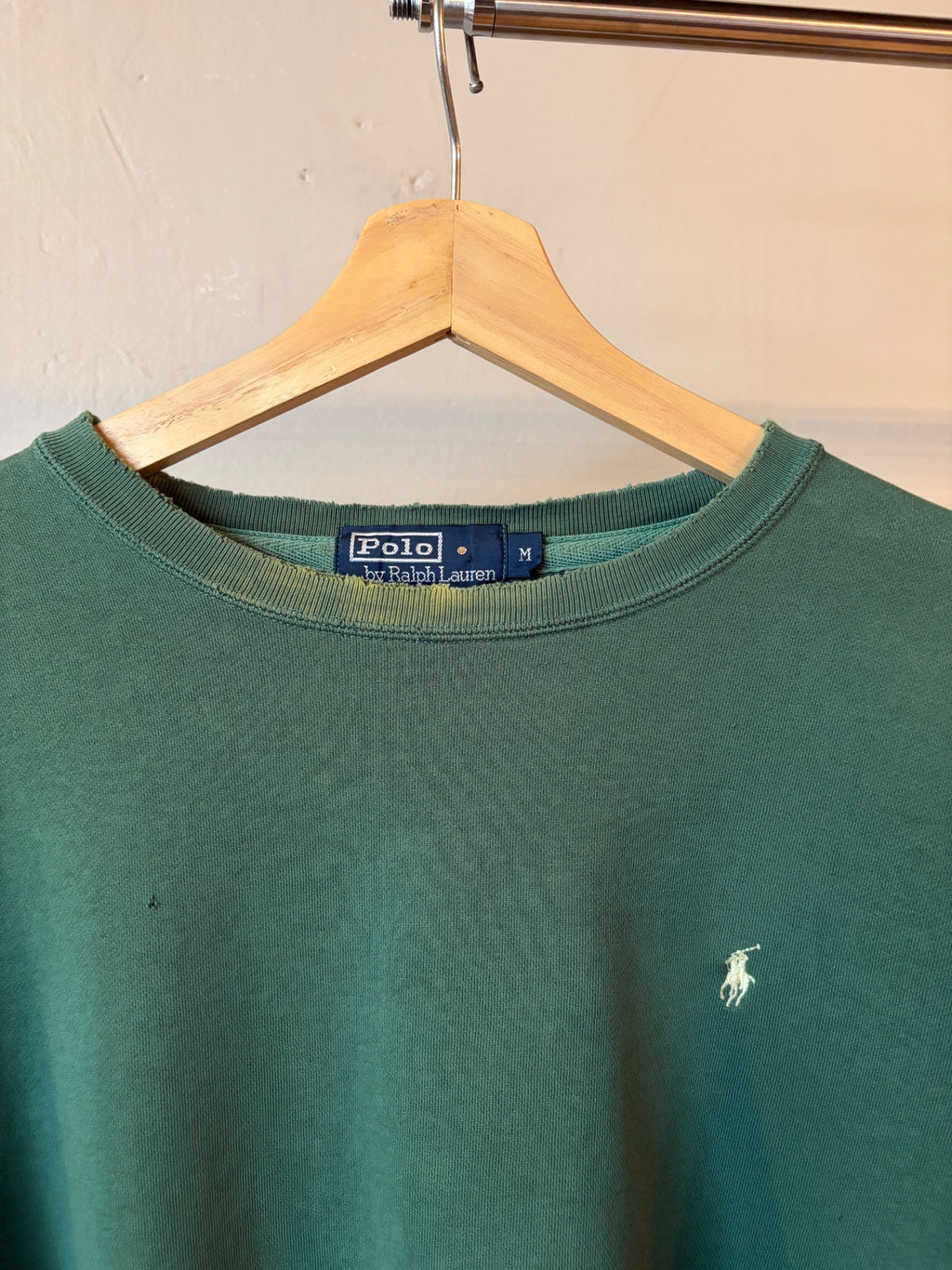Polo Ralph Lauren Faded Green Distressed Crewneck Size M