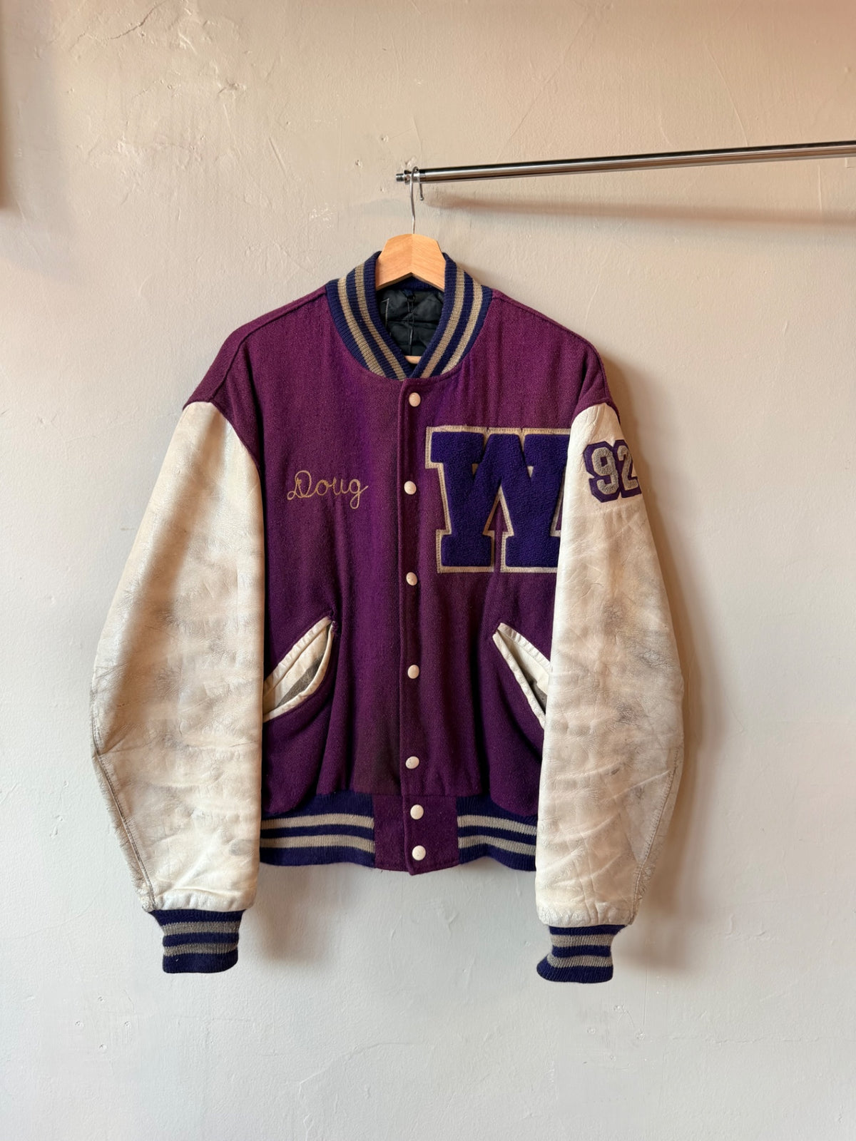 Purple Woodhaven Varsity 1992 Letterman Jacket Size L