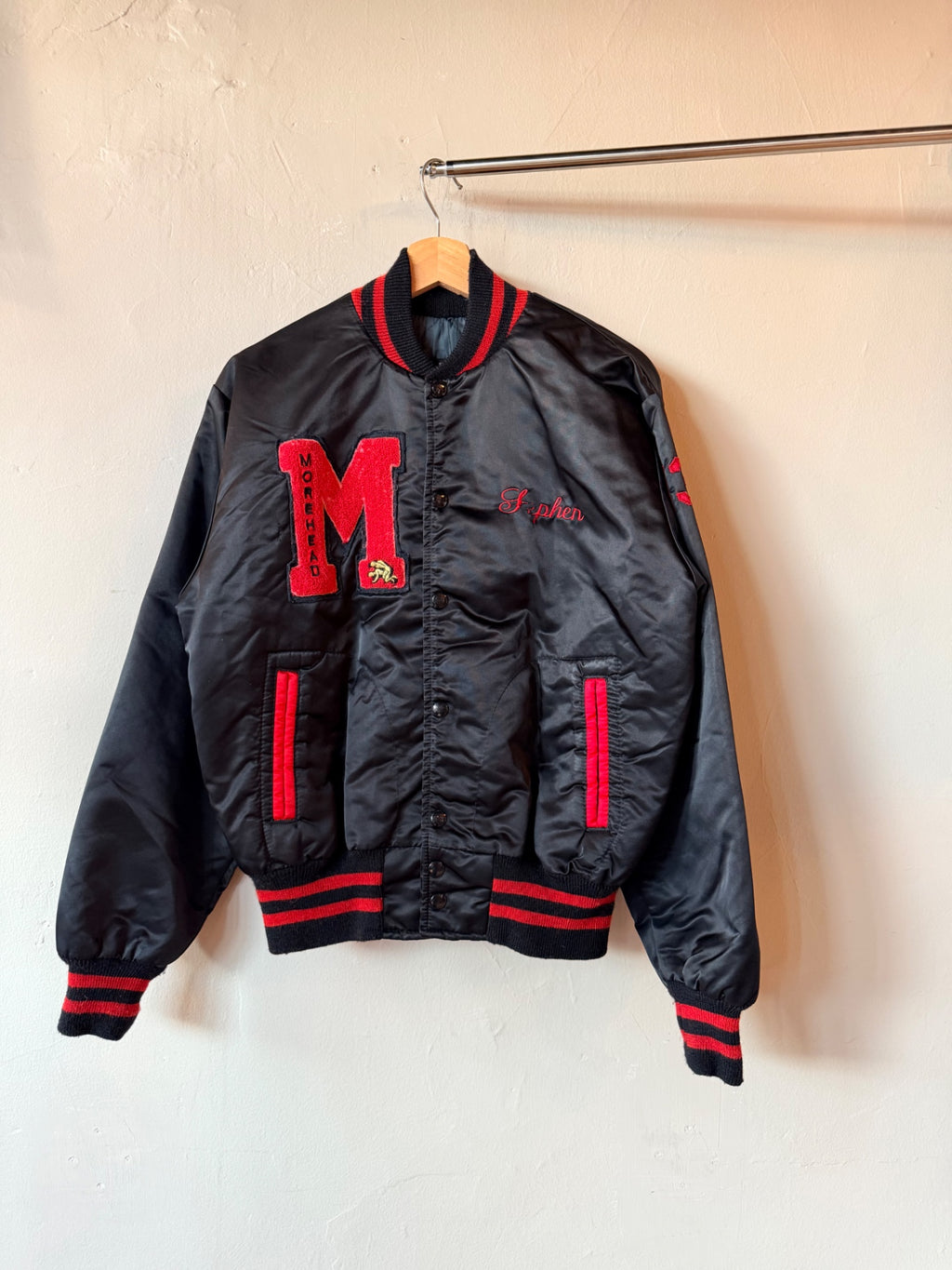 Black Satin Morehead Wrestling Bomber Jacket