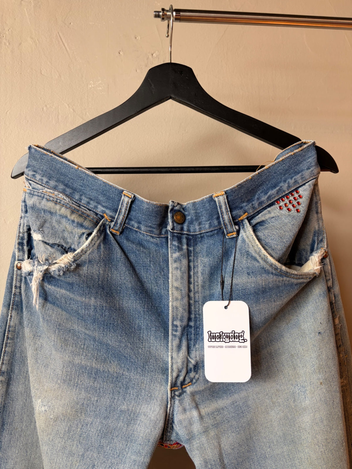 Repaired, Patched Studded 1960s Denim 36x30