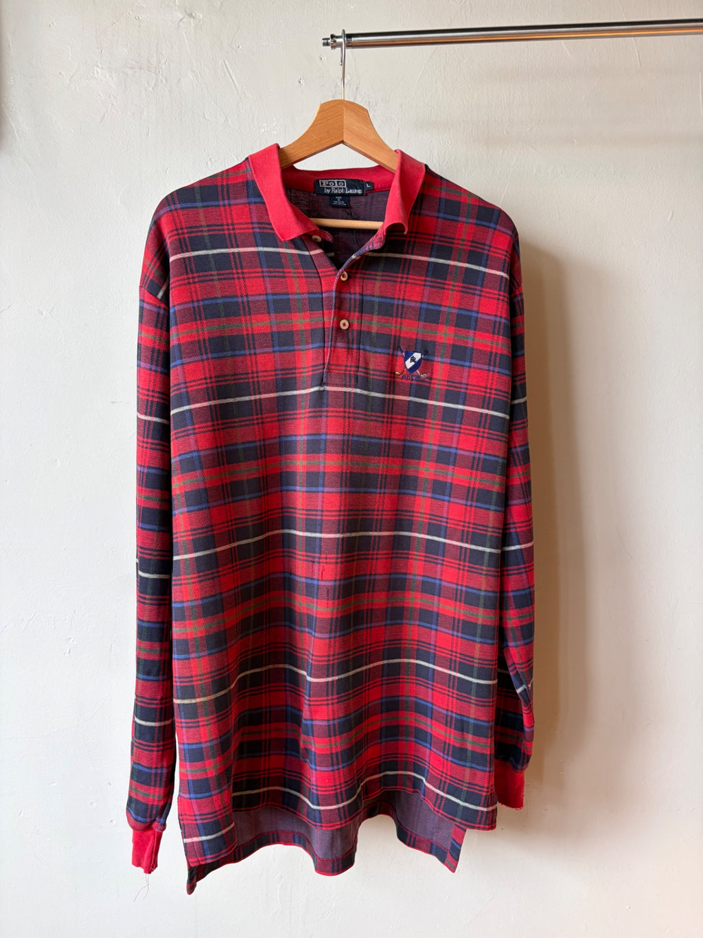 Polo Ralph Lauren Red Plaid Rugby Shirt Golf Crest Size L