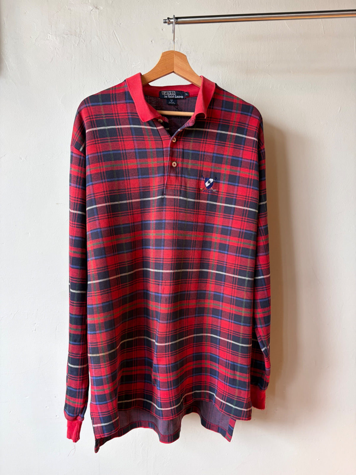 Polo Ralph Lauren Red Plaid Rugby Shirt Golf Crest Size L