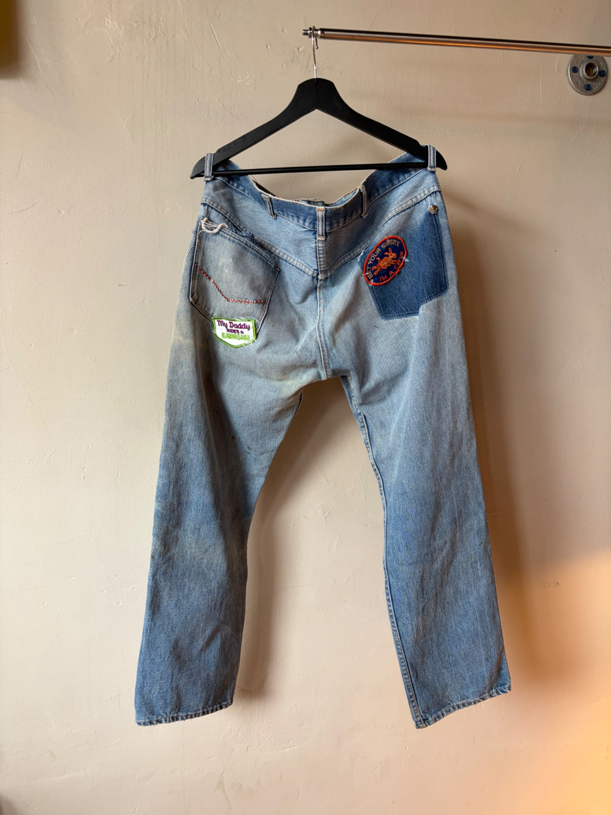 Repaired, Patched Studded 1960s Denim 36x30
