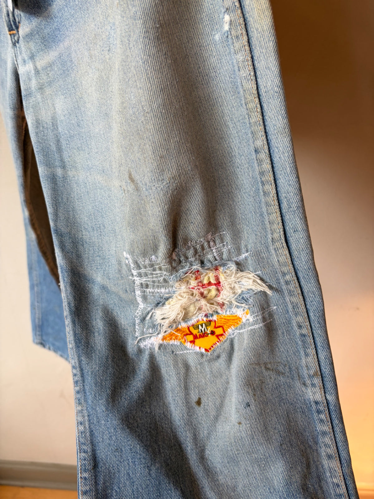 Repaired, Patched Studded 1960s Denim 36x30